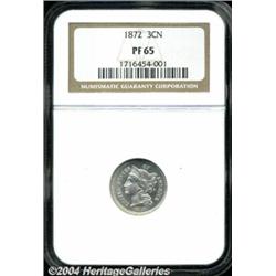 1872 3CN PR65 NGC. Fully struck with bright,