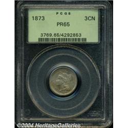 1873 3CN Closed 3 PR65 PCGS. Splashes of gold,