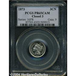 1873 3CN Closed 3 PR65 Cameo PCGS. The pillars