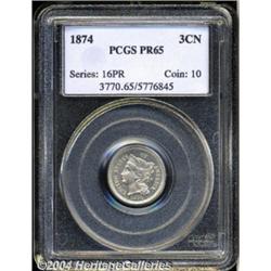 1874 3CN PR65 PCGS. Untoned with typically