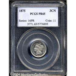 1875 3CN PR65 PCGS. Mostly brilliant with a