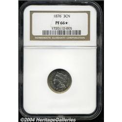 1876 3CN PR66 S NGC. Gorgeous gold, sky-blue,