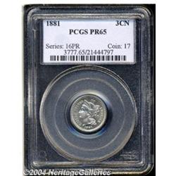 1881 3CN PR65 PCGS. Flashy and free from