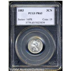 1883 3CN PR65 PCGS. A creamy-white specimen