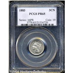 1883 3CN PR65 PCGS. Bright frosty luster under