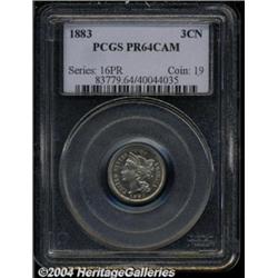 1883 3CN PR64 Cameo PCGS. Mostly brilliant