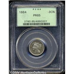 1884 3CN PR65 PCGS. A lightly toned Gem with