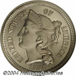 1884 3CN PR68 Cameo NGC. Few proof Three Cent
