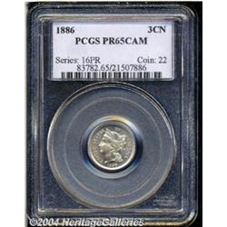 1886 3CN PR65 Cameo PCGS. An especially eye