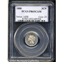 1888 3CN PR65 Cameo PCGS. A thin film of gold