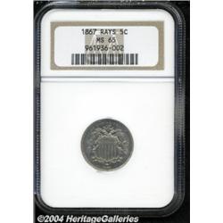 1867 5C Rays MS65 NGC. By far the scarcer of
