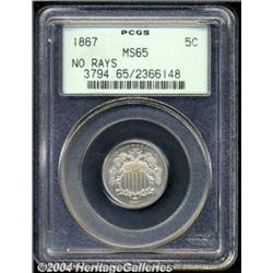 1867 5C No Rays MS65 PCGS. This lustrous No