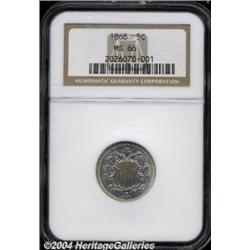 1868 5C MS66 NGC. Well struck and exquisitely