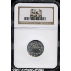 1869 5C MS66 NGC. Well struck with beautiful