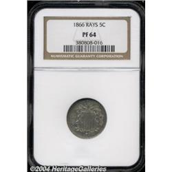 1866 5C Rays PR64 NGC. Iridescent golden-brown