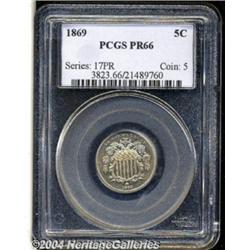 1869 5C PR66 PCGS. Bright surfaces burst