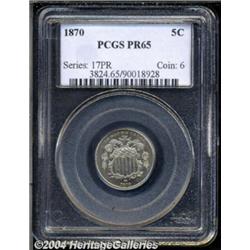 1870 5C PR65 PCGS. A light film of aqua-gold