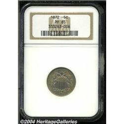 1872 5C PR65 NGC. Soft steel-golden patina
