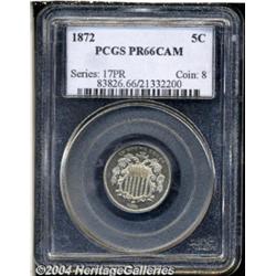 1872 5C PR66 Cameo PCGS. A very impressive,