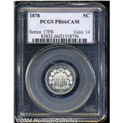 1878 5C PR66 Cameo PCGS. This proof-only issue
