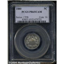 1880 5C PR65 Cameo PCGS. A spot-free specimen