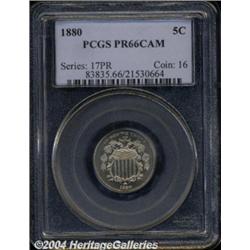1880 5C PR66 Cameo PCGS. Pinpoint detailing is