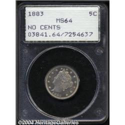 1883 5C No Cents MS64 PCGS. Lustrous, with