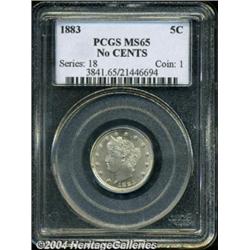 1883 5C No Cents MS65 PCGS. Slightly soft on