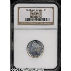 1883 5C No Cents MS66 NGC. Booming luster and