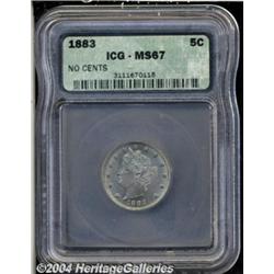 1883 5C No Cents MS67 ICG. Very light shades