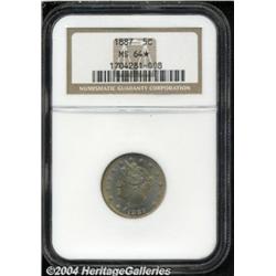 1887 5C MS64 S NGC. Beautifully toned in waves