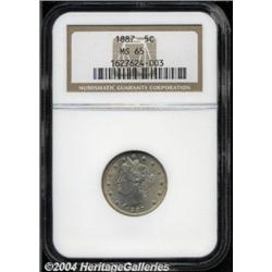 1887 5C MS65 NGC. A satiny, pastel-toned Gem