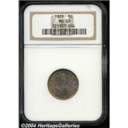 1889 5C MS65 NGC. Soft, frosted luster is