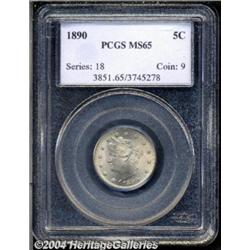 1890 5C MS65 PCGS. Lustrous and sharply struck