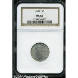 1891 5C MS65 NGC. Bright, frosty luster graces