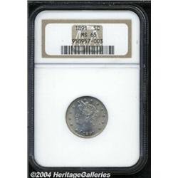 1891 5C MS65 NGC. With pleasing champagne-rose