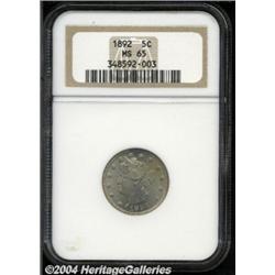 1892 5C MS65 NGC. Satiny, needle sharp, and