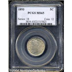 1893 5C MS65 PCGS. Satiny with a natural