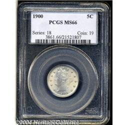 1900 5C MS66 PCGS. The obverse presents a