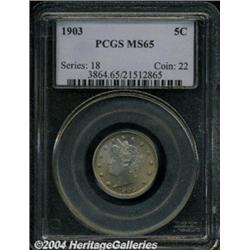1903 5C MS65 PCGS. A light film of gold toning