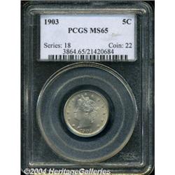1903 5C MS65 PCGS. Boldly struck, save for