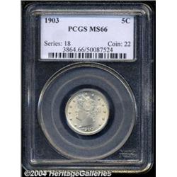 1903 5C MS66 PCGS. Bright, frosty luster shows