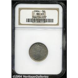 1904 5C MS65 NGC. A delicately toned Gem