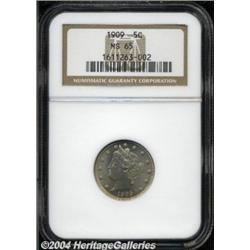 1909 5C MS65 NGC. Flashy pinkish-gold and