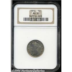 1910 5C MS65 NGC. A light film of gold-gray