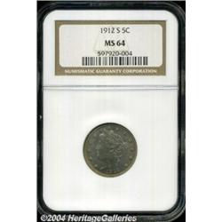 1912-S 5C MS64 NGC. A key final-year issue in