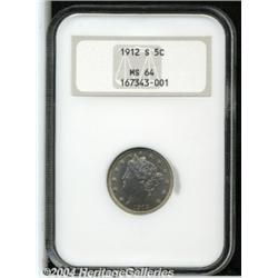 1912-S 5C MS64 NGC. Somewhat softly struck on