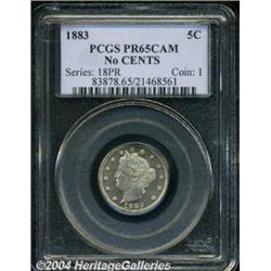 1883 5C No Cents PR65 Cameo PCGS. The 1 in the