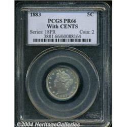 1883 5C With Cents PR66 PCGS. Golden-brown and