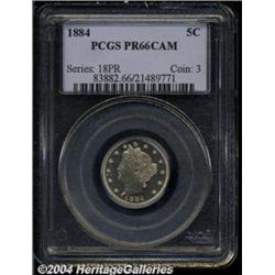 1884 5C PR66 Cameo PCGS. Golden-brown patina